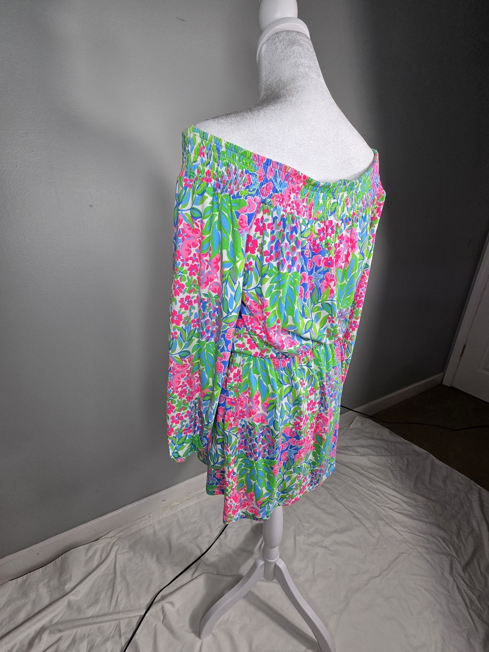 Lilly Pulitzer Off-Shoulder Floral Dress in Pink, Blue & Green - Picture 2 of 12